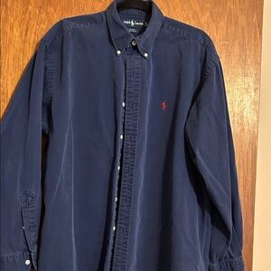 Polo by Ralph Lauren Navy Button-Down Shirt with Red Pony Embroidery